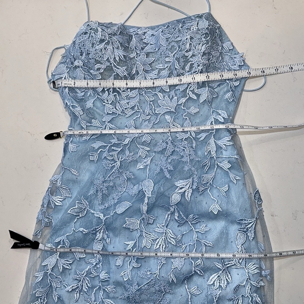 Trumpet/Mermaid Scoop Neck Lace Tulle Sweep Train Appliques Prom Dress Size 0 - Picture 9 of 14